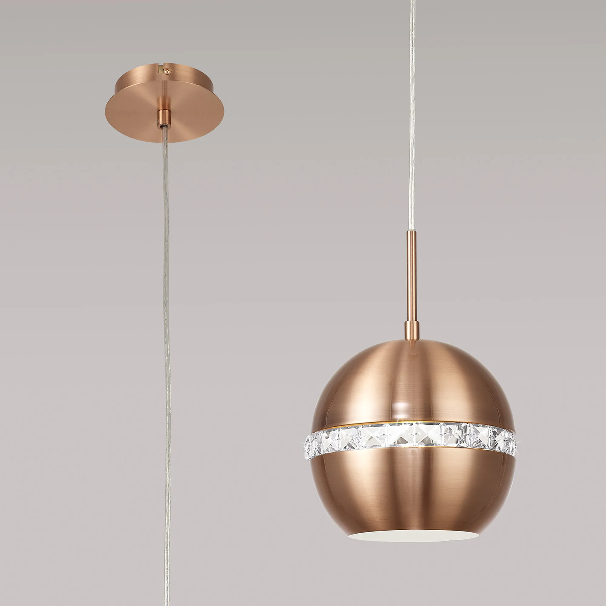 Andrea Satin Copper Crystal Ceiling Lights Diyas Single Crystal Pendants